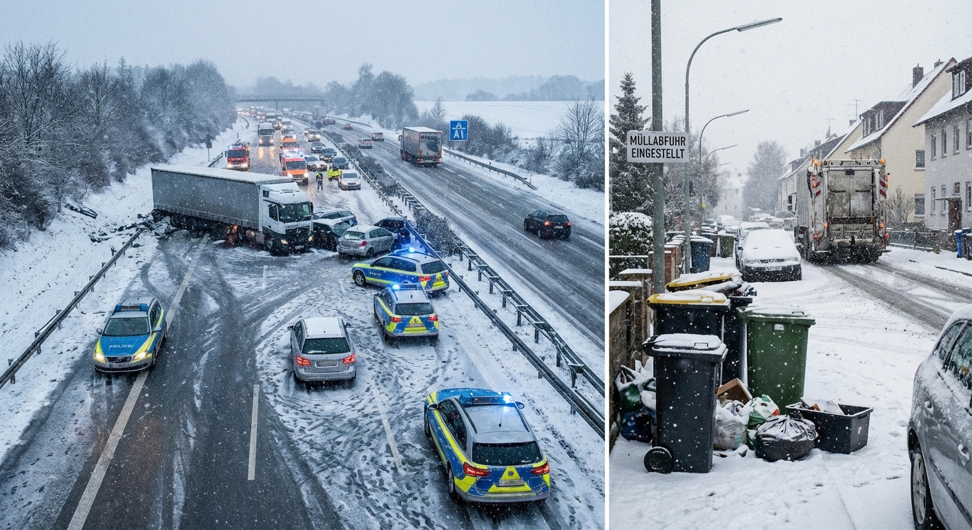 Blitzeis auf der A1: Mehrere Unfälle und örtlich ausgefallene Müllabfuhr