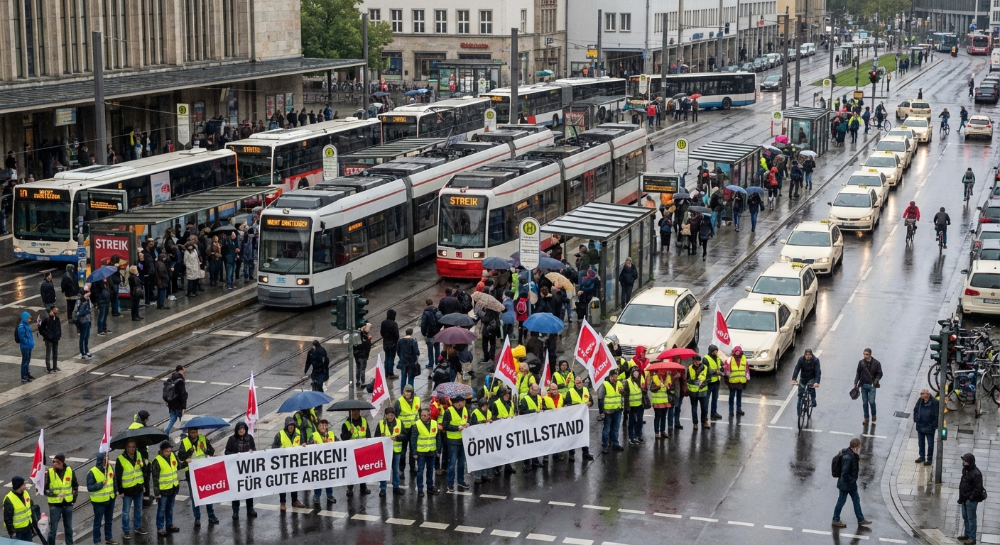 Bundesweiter ÖPNV‑Streik: Busse und Bahnen stehen still – ADAC warnt vor Verkehrsproblemen