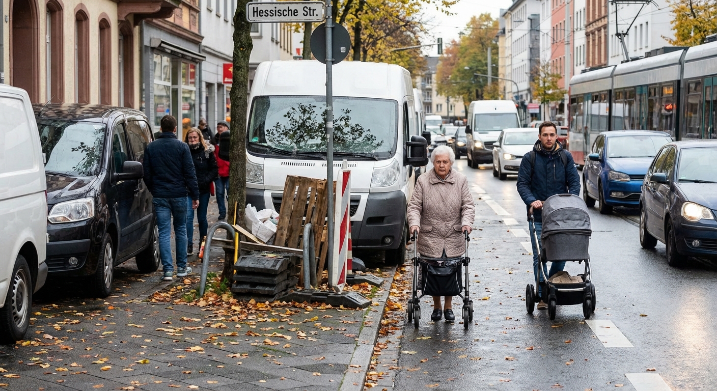 Gehwege in Hessen häufig blockiert: 391 Meldungen zeigen Risiko für Fußgängerinnen und Fußgänger