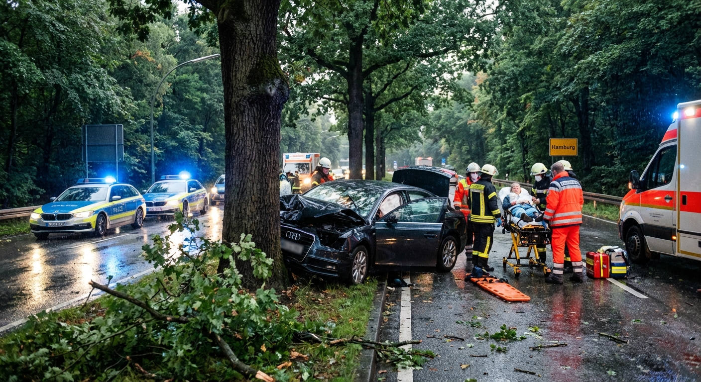 Hamburg: Auto prallt gegen Baum – drei Personen verletzt