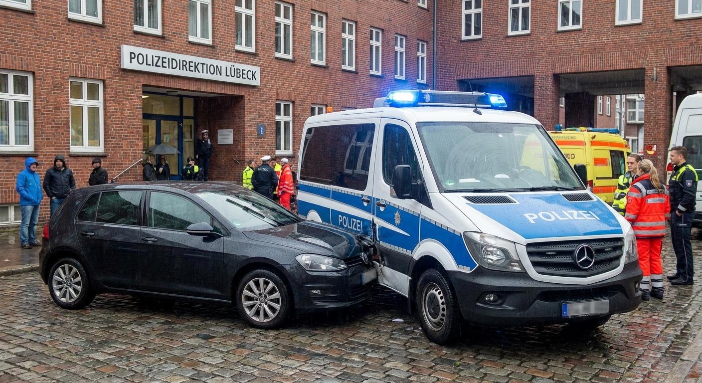 Lübeck: Streifenwagen kollidiert vor Polizeirevier – Beamter leicht verletzt